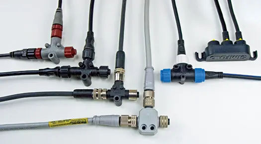 NMEA 2000 drop cables and T-connectors in several connector styles