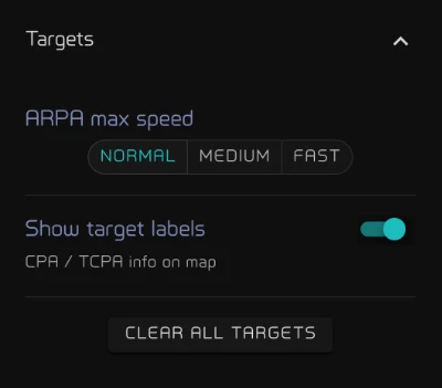 The Targets section of the Radar panel